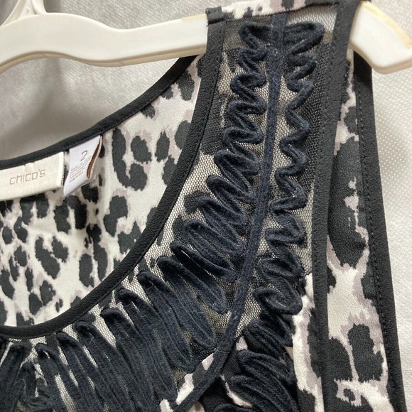 CHICOS Leopard Embroidered Detail Tank Top Sleeveless Blouse Black & White Large - Picture 10 of 16